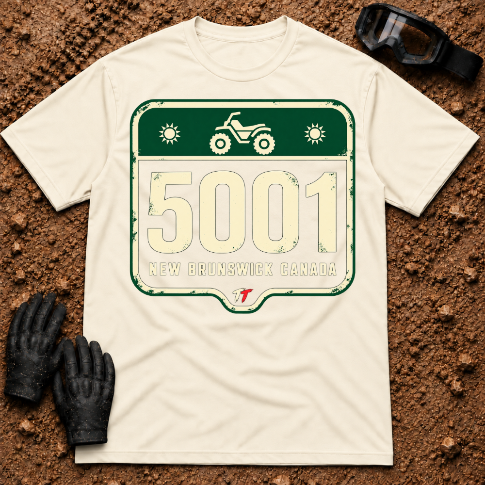 5001 Trail t-shirt in Natural - Woodstock, Carleton County NB ATV trail marker tee - Tire Time Offroad