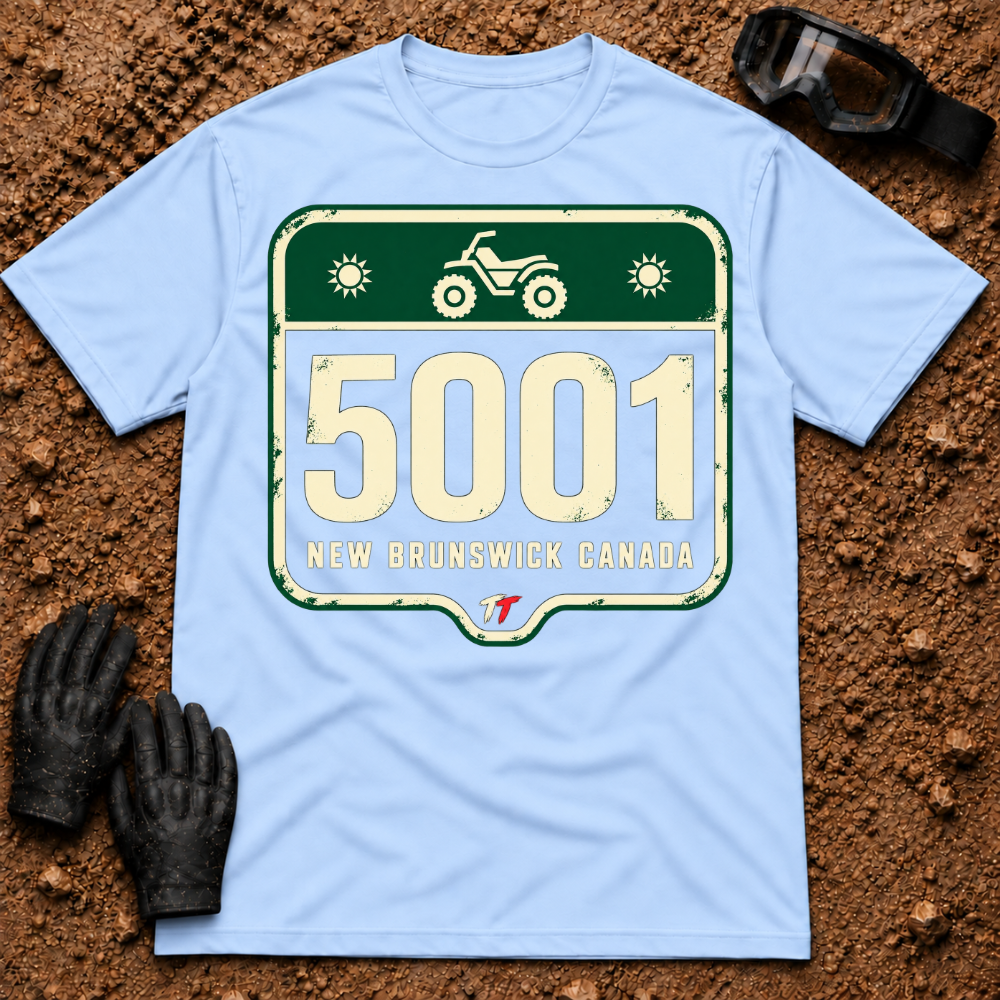5001 Trail t-shirt in Light Blue - Woodstock, Carleton County NB ATV trail marker tee - Tire Time Offroad