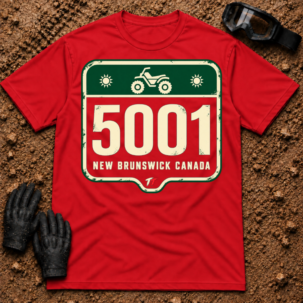 5001 Trail t-shirt in Red - Woodstock, Carleton County NB ATV trail marker tee - Tire Time Offroad