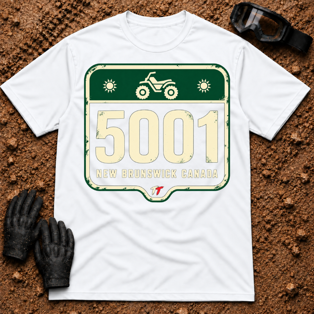 5001 Trail t-shirt in White - Woodstock, Carleton County NB ATV trail marker tee - Tire Time Offroad