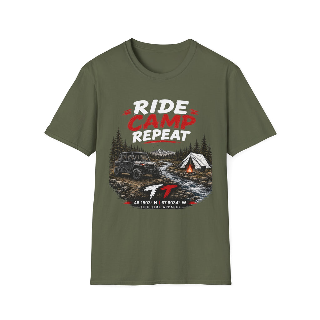 Ride Camp Repeat T-Shirt — Off-Road Camping & Adventure Tee