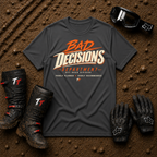 Dark heather grey Bad Decisions Dept funny off-road ATV/UTV t-shirt — Tire Time Offroad