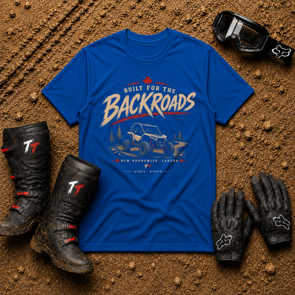 Built for the Backroads T-Shirt in royal blue, front view