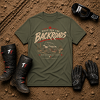 Built for the Backroads T-Shirt in military green, front view