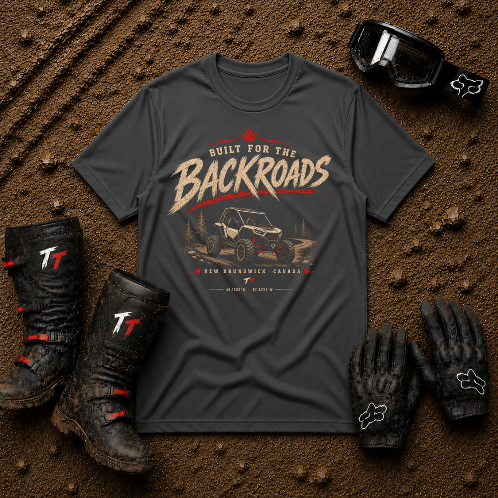 Built for the Backroads T-Shirt in dark heather sport grey, front view
