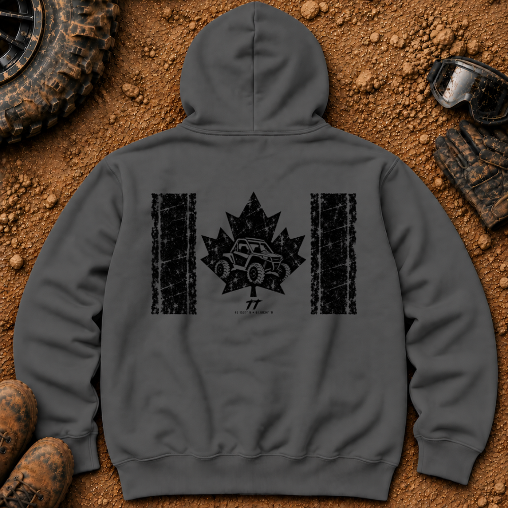 Vintage Canadian hoodie in Dark Heather - Canadian flag with a side-by-side in the maple leaf - Tire Time Offroad