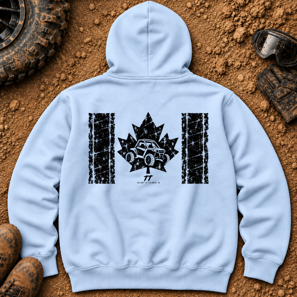 Vintage Canadian hoodie in Light Blue - Canadian flag with a side-by-side in the maple leaf - Tire Time Offroad