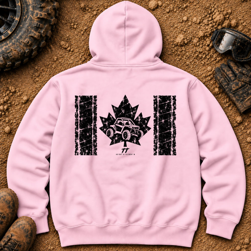Vintage Canadian hoodie in Light Pink - Canadian flag with a side-by-side in the maple leaf - Tire Time Offroad