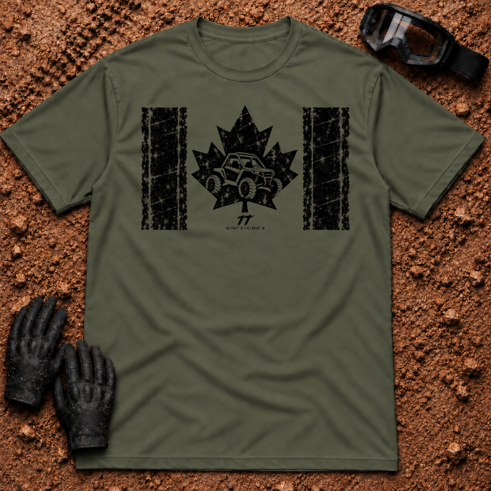 Canadian Off-Road t-shirt in Military Green - Canadian flag with a side-by-side in the maple leaf - Tire Time Offroad