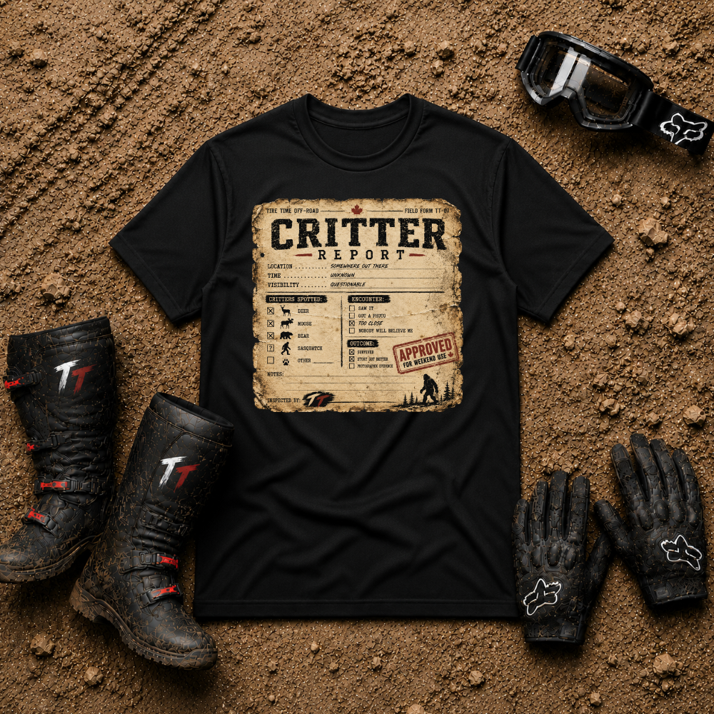Critter Report off-road tee in Black - ATV/UTV side-by-side riding shirt
