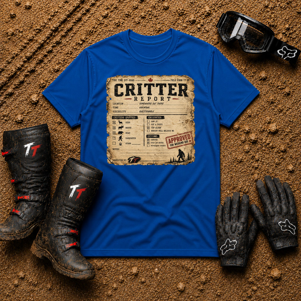 Critter Report graphic tee in Royal Blue - off-road ATV/UTV t-shirt