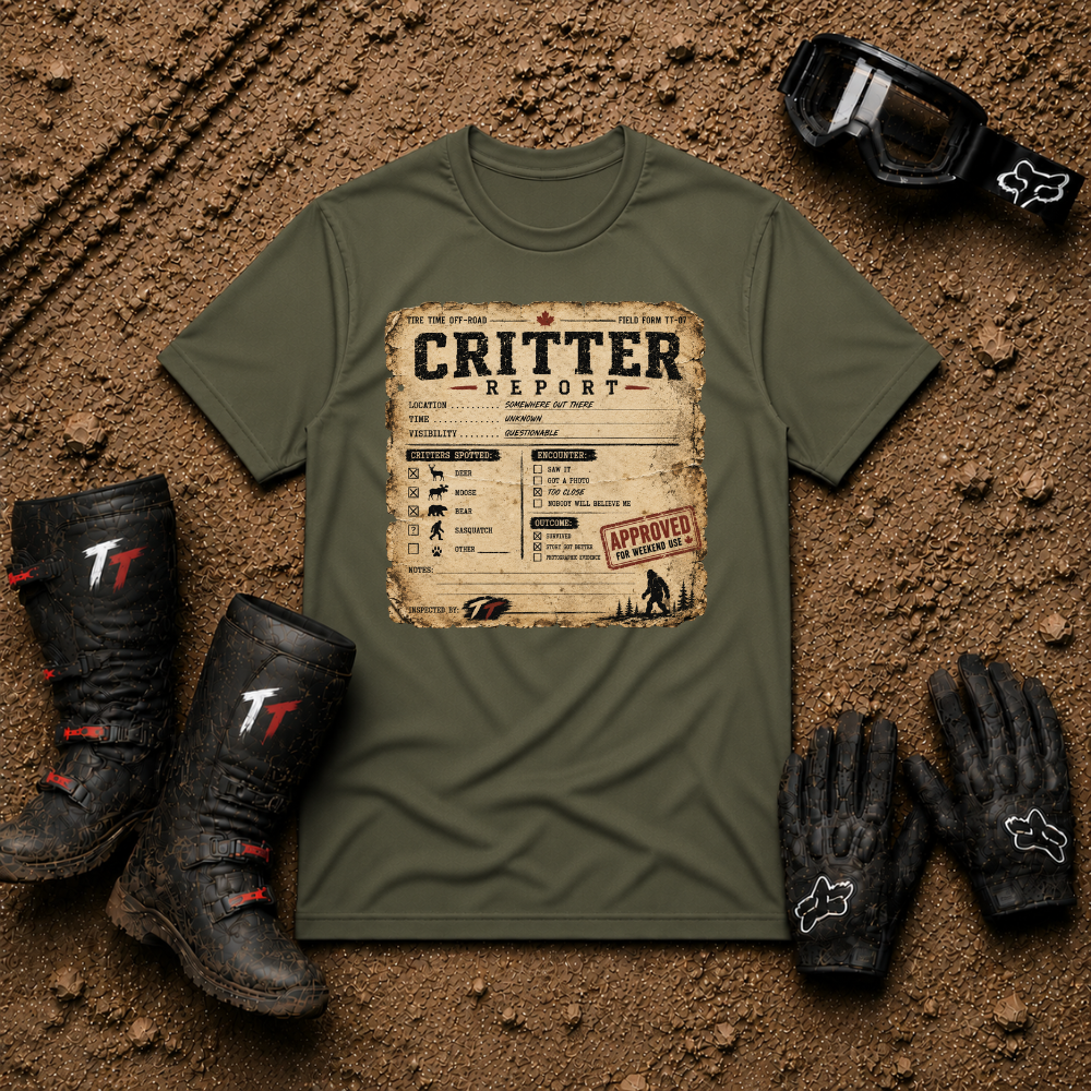 Critter Report graphic tee in Military Green - off-road ATV/UTV t-shirt