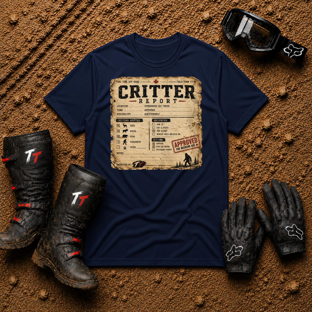 Critter Report off-road tee in Navy Blue - UTV/side-by-side trail riding shirt