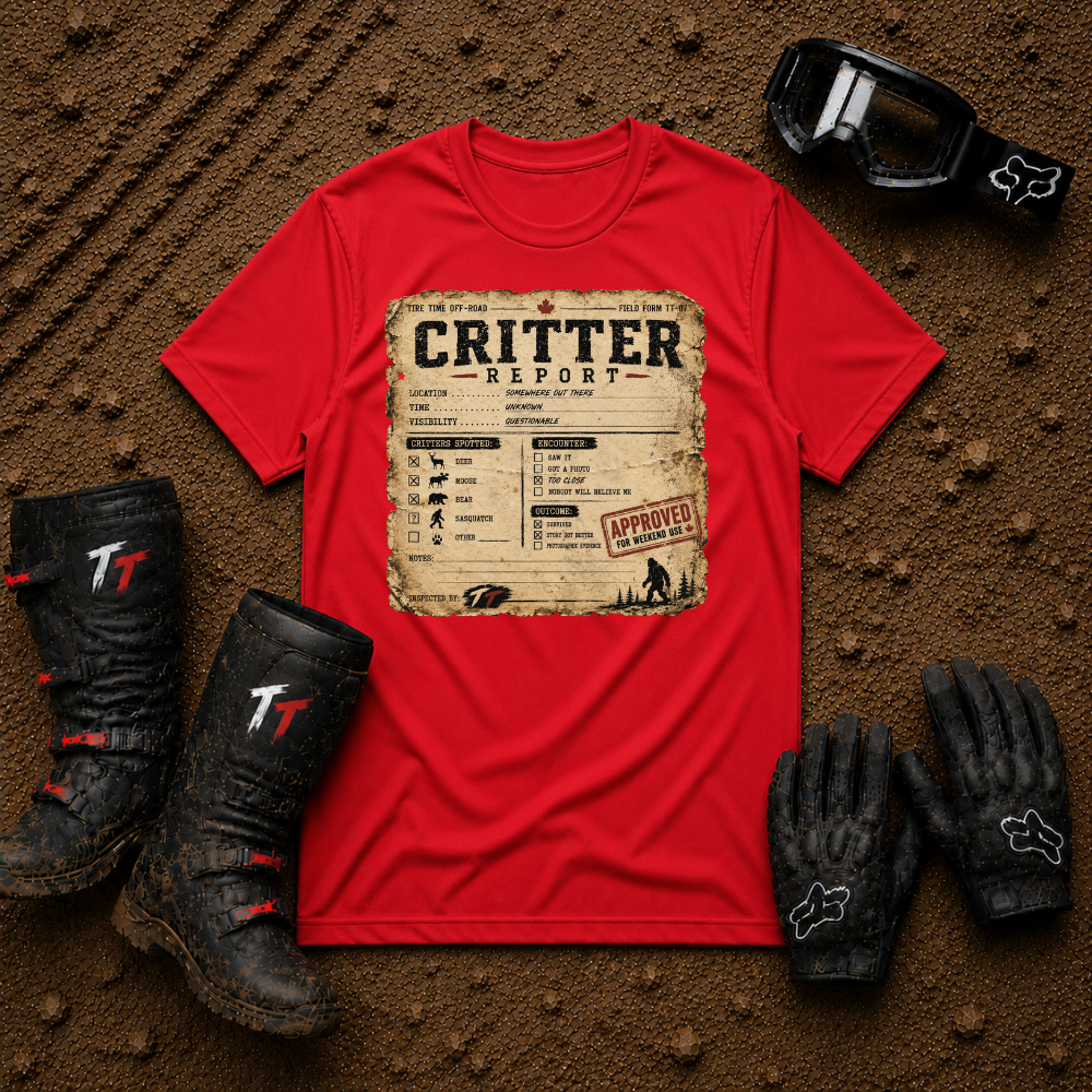 Critter Report graphic tee in Red - off-road ATV/UTV t-shirt