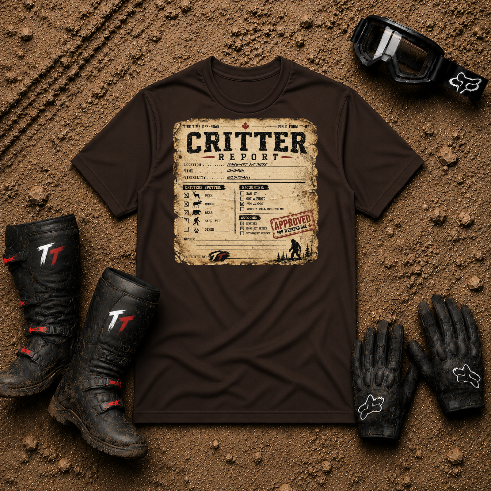 Critter Report off-road tee in Dark Chocolate brown - ATV/UTV side-by-side riding shirt