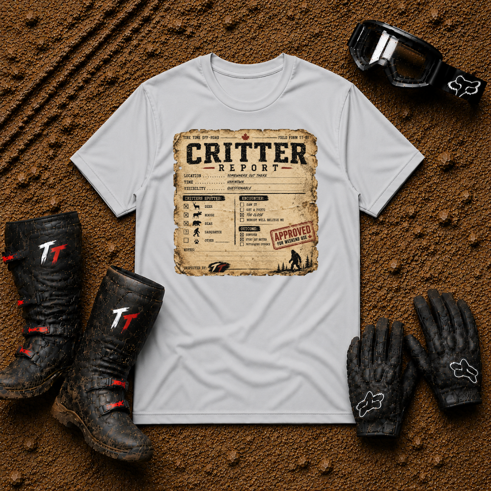Critter Report off-road tee in Sport Grey - ATV/UTV side-by-side riding shirt