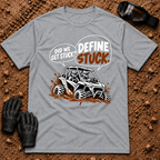 Sport Grey Define Stuck T-Shirt, side-by-side buried in mud with Did We Get Stuck? Define Stuck. speech bubbles — Tire Time Offroad ATV/UTV tee