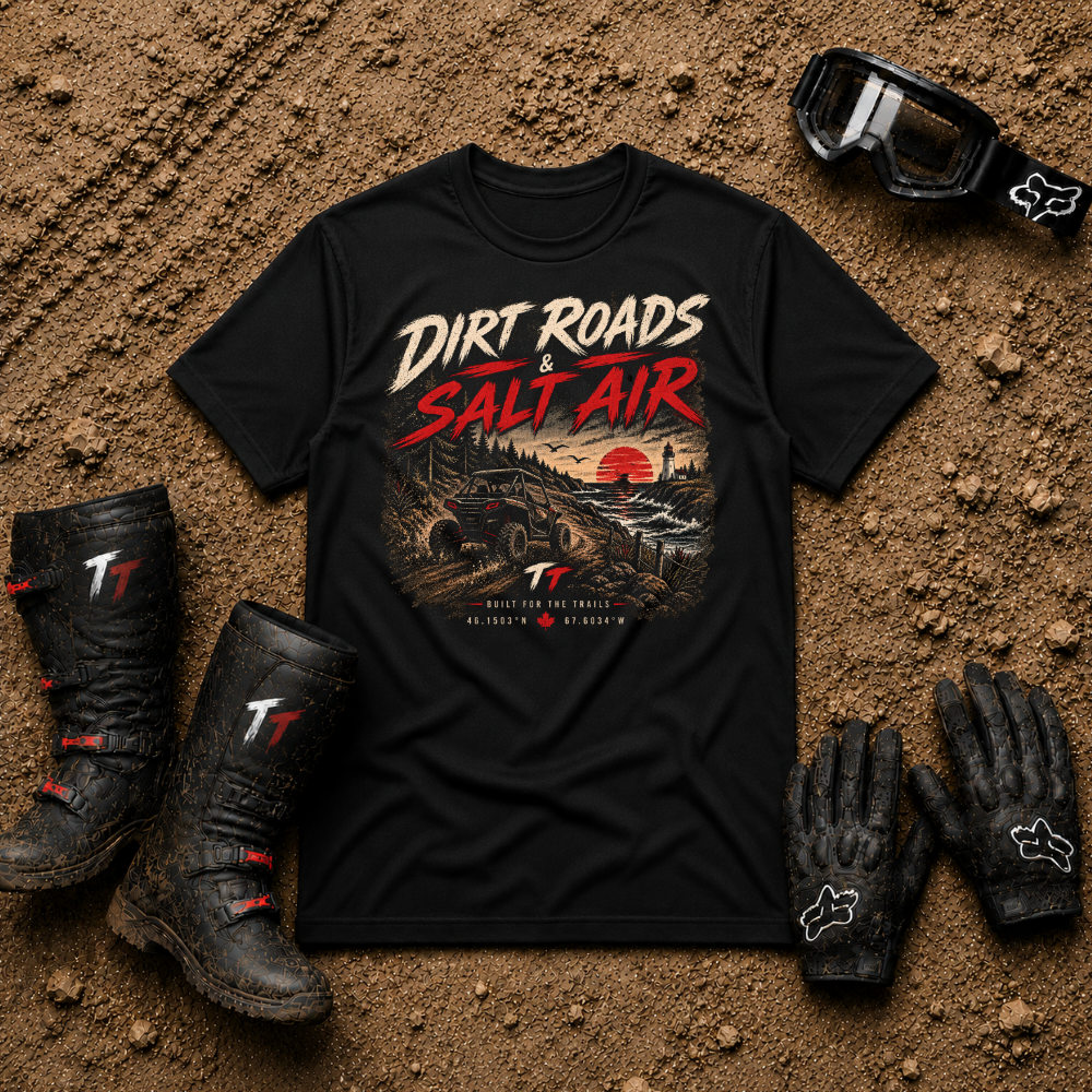Black Dirt Roads Salt Air off-road t-shirt, front view – Tire Time ATV & UTV apparel