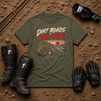 Military green Dirt Roads Salt Air t-shirt – Tire Time off-road trail tee