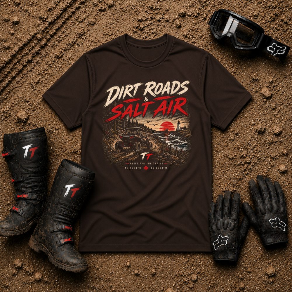 Dark chocolate brown Dirt Roads Salt Air graphic tee – Tire Time off-road apparel