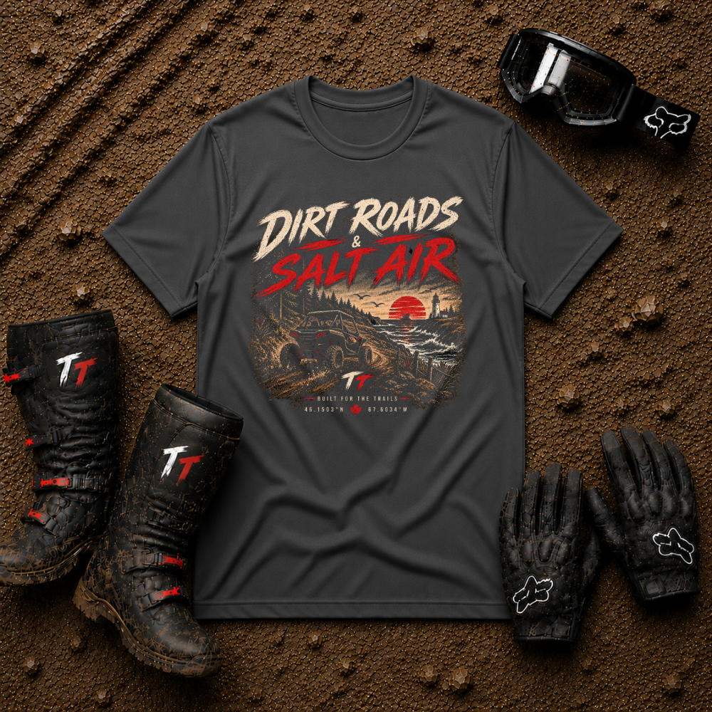 Sport grey heather Dirt Roads Salt Air tee – Tire Time coastal dirt road riding shirt