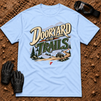 Dooryard to the Trails t-shirt in Light Blue - New Brunswick slang ATV and side-by-side tee - Tire Time Offroad