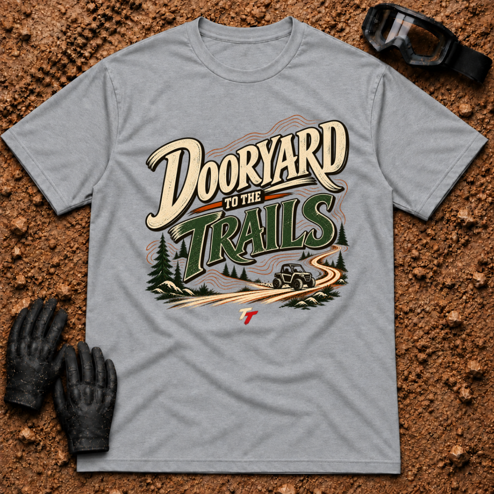 Dooryard to the Trails t-shirt in Sport Grey - New Brunswick slang ATV and side-by-side tee - Tire Time Offroad