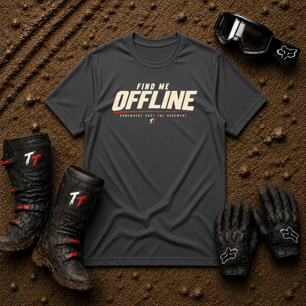 Dark heather grey Find Me Offline off-grid ATV/UTV t-shirt — Tire Time Offroad