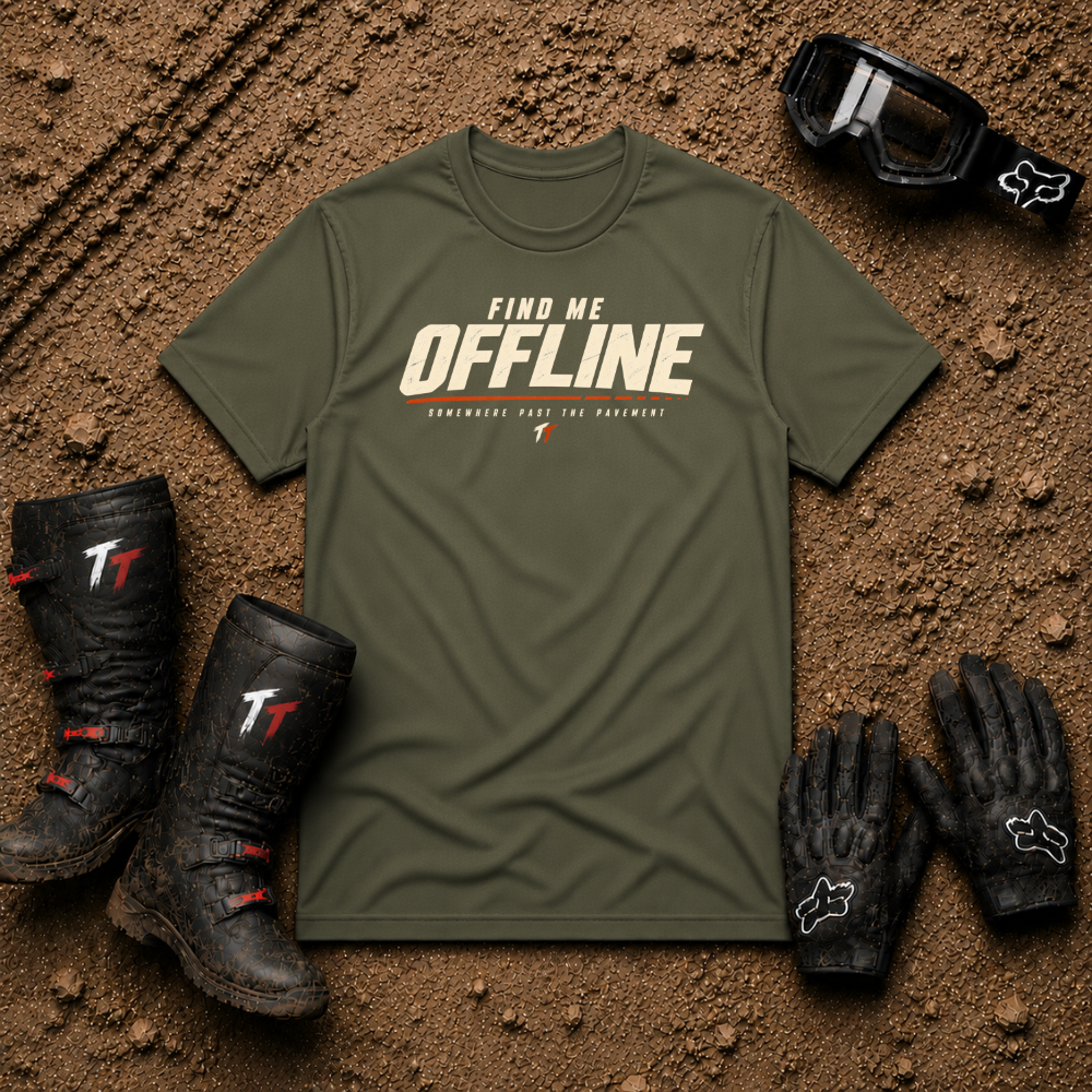 Military green Find Me Offline off-grid ATV/UTV t-shirt — Tire Time Offroad