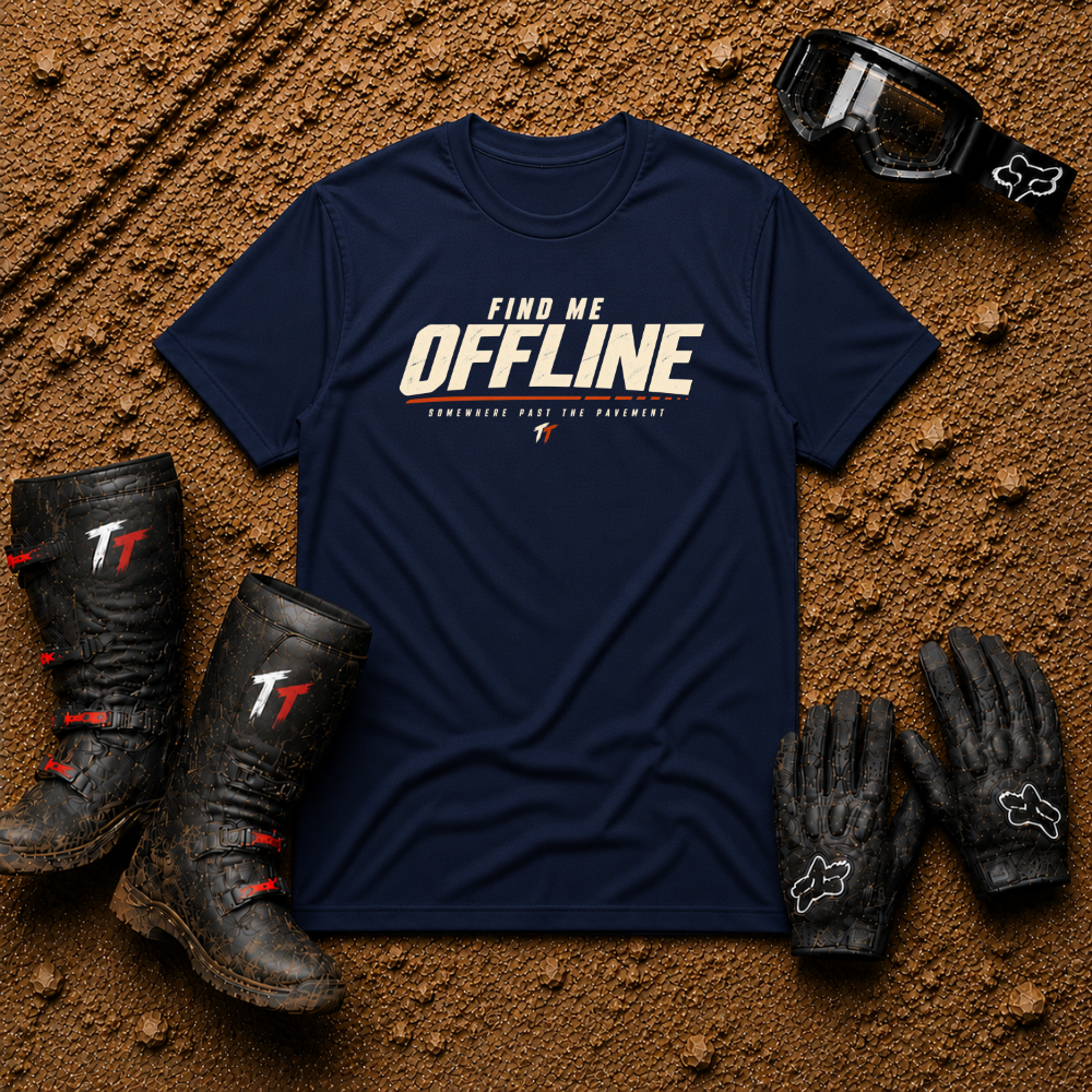 Navy Find Me Offline off-grid ATV/UTV t-shirt — Tire Time Offroad