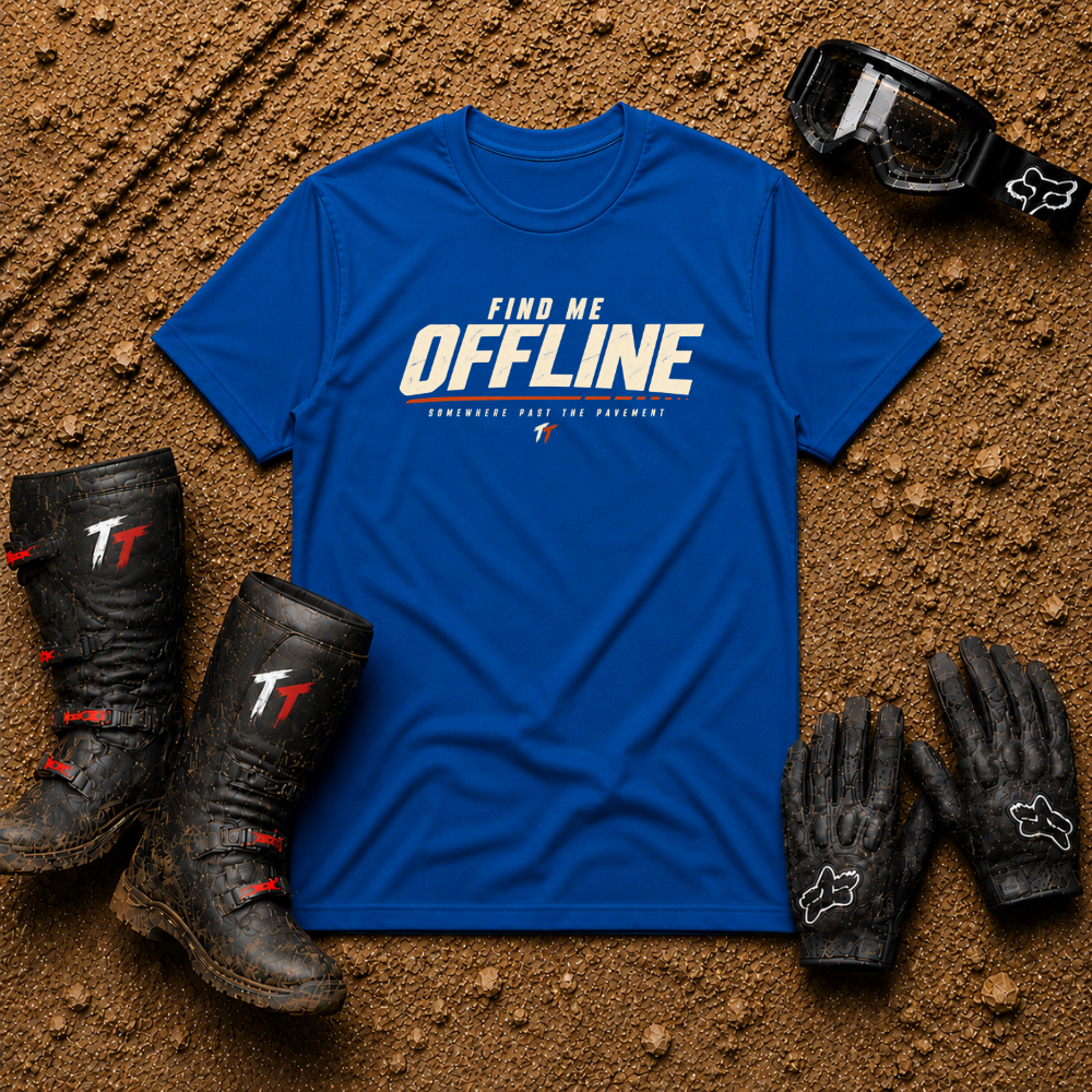 Royal blue Find Me Offline off-grid ATV/UTV t-shirt — Tire Time Offroad