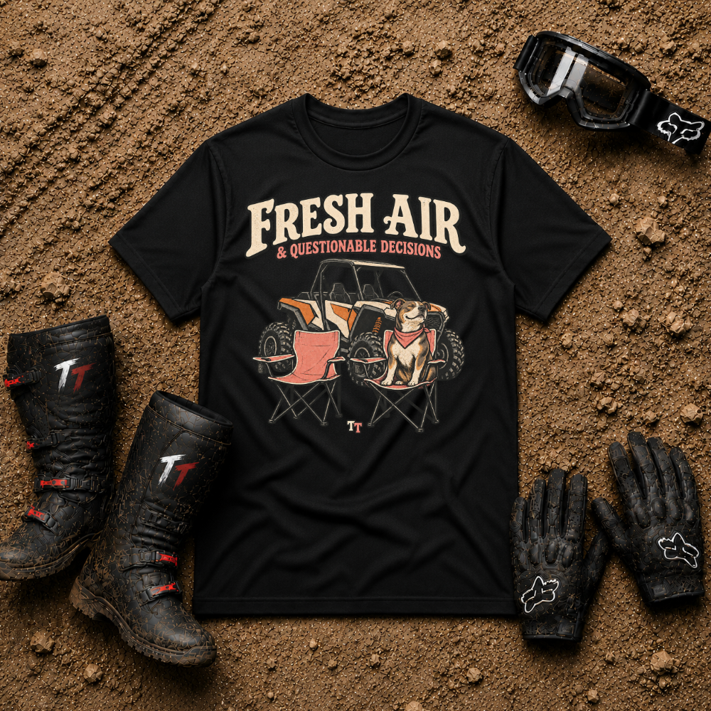 Black Fresh Air & Questionable Decisions ATV/UTV t-shirt — Tire Time Offroad
