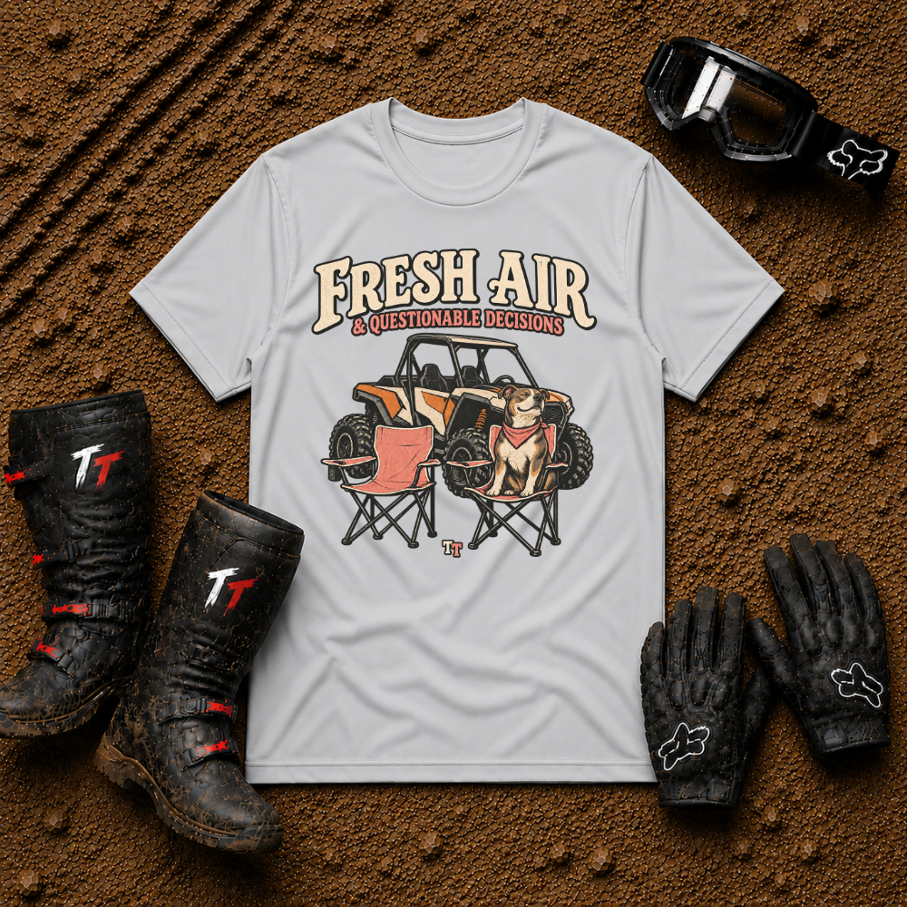Sport grey Fresh Air & Questionable Decisions ATV/UTV t-shirt — Tire Time Offroad