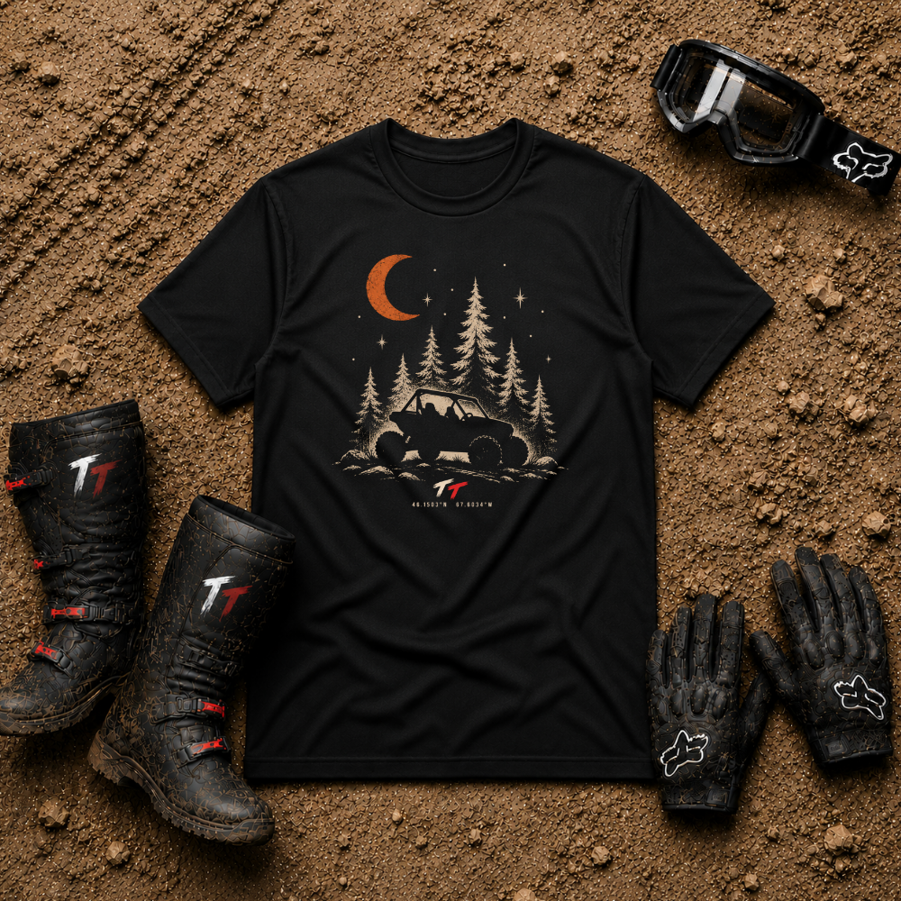 Black Midnight Adventure off-road t-shirt, front view – Tire Time ATV & UTV apparel