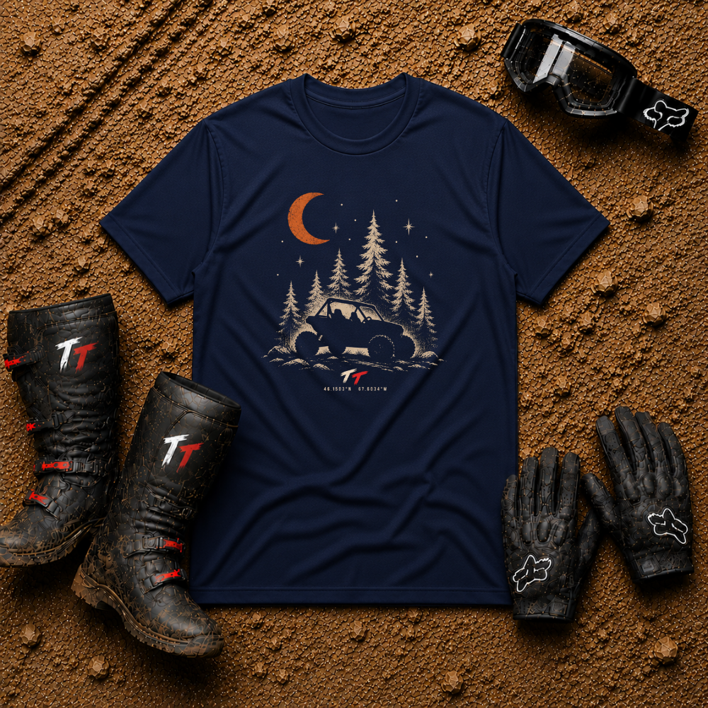 Navy blue Midnight Adventure t-shirt – Tire Time off-road tee for ATV & UTV riders