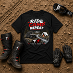 Black Ride Camp Repeat off-road camping t-shirt for weekend trail riders — Tire Time Offroad