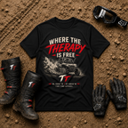Black Where The Therapy Is Free off-road t-shirt for ATV and UTV riders — Tire Time Offroad