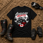 Black Adventure Awaits off-road t-shirt with side-by-side and forest graphic — Tire Time Offroad