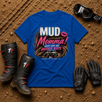 Royal blue Mud Momma t-shirt — Caffeine, Chaos & Horsepower off-road mom tee