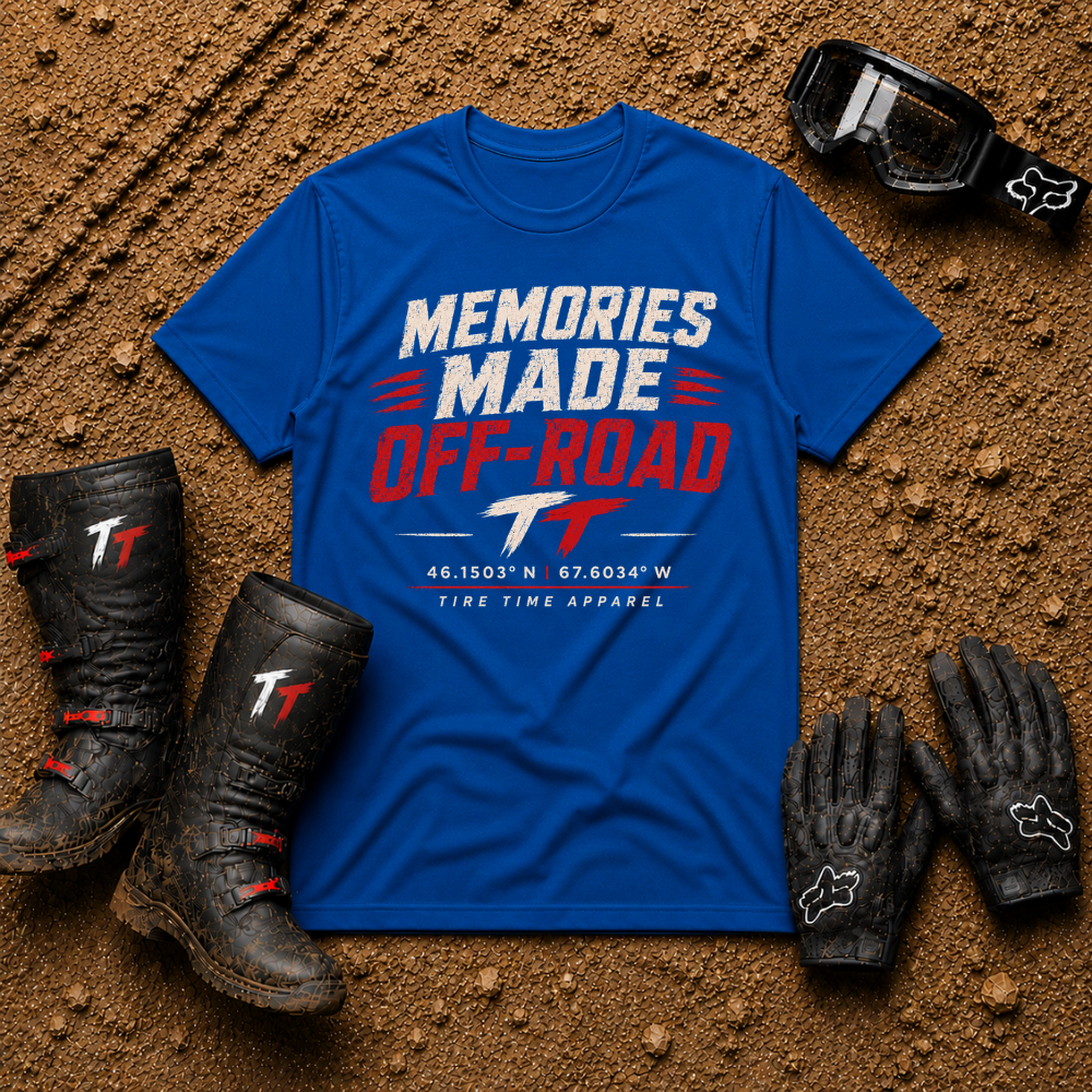 Royal blue Memories Made Off-Road ATV adventure tee — Tire Time Offroad