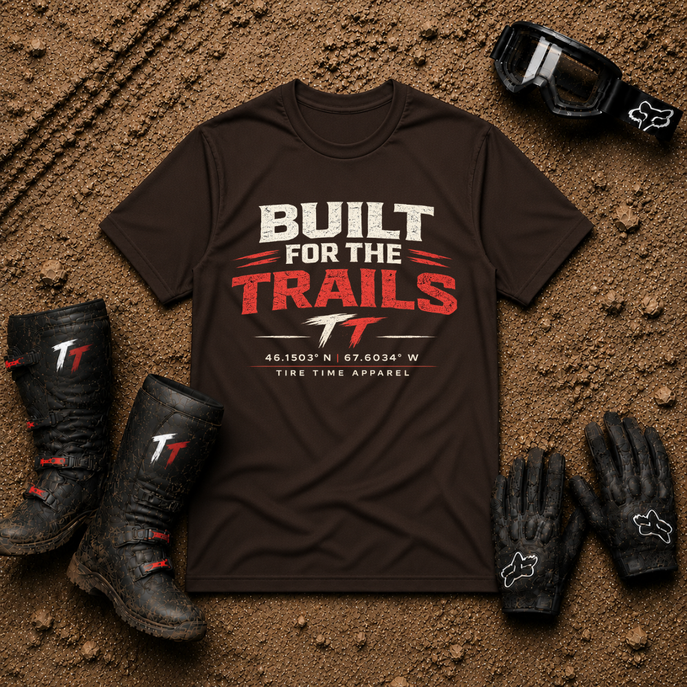 Dark chocolate Built For The Trails off-road graphic tee — Tire Time Offroad