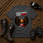 Dark heather grey Good People Good Times UTV campfire graphic tee — Tire Time Offroad