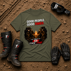 Military green Good People Good Times trail riding t-shirt — Tire Time Offroad