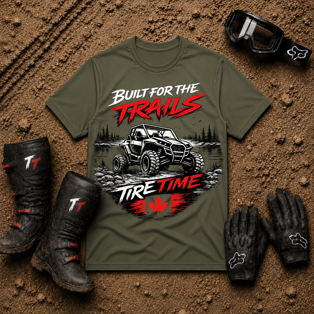 Military green Built For The Trails mud riding tee — Tire Time Offroad