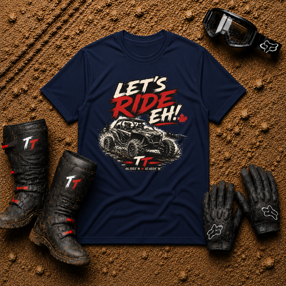 Let's Ride Eh! Off-Road T-Shirt in Navy - Canadian ATV UTV Graphic Tee | Tire Time