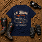 Navy Bad Decisions Make Great Stories ATV graphic t-shirt — Tire Time Offroad