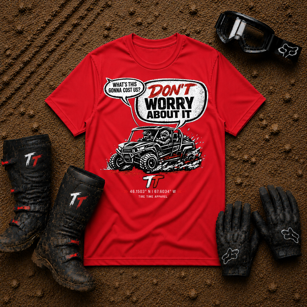 Red Don't Worry About It vintage SXS shirt with retro off-road graphic
