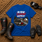 Royal blue Ride Camp Repeat UTV weekend adventure tee — Tire Time Offroad