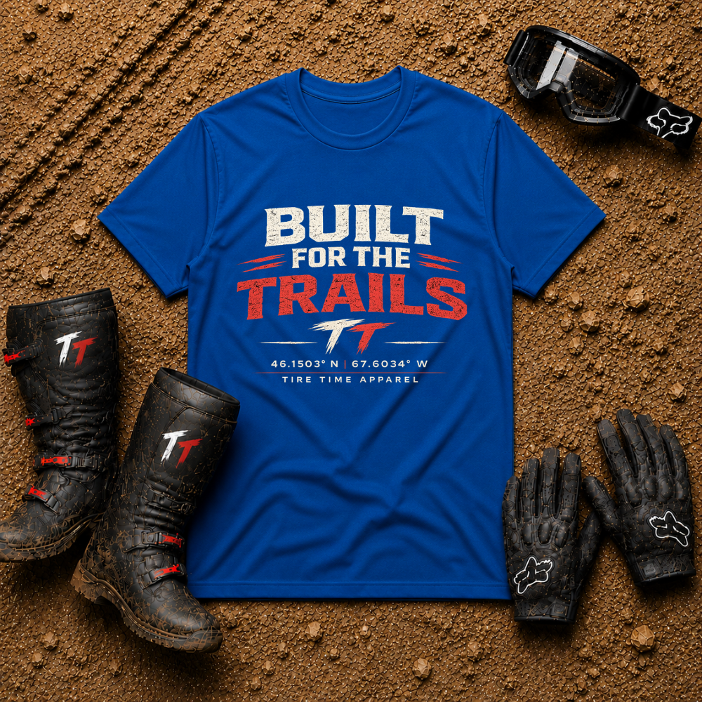 Royal blue Built For The Trails UTV rider graphic tee — Tire Time Offroad