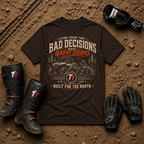 Dark chocolate Bad Decisions Make Great Stories UTV rider graphic shirt — Tire Time Offroad